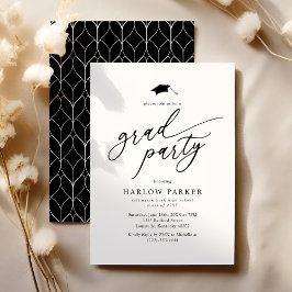 Elegant Black & White Grad Party Kaart