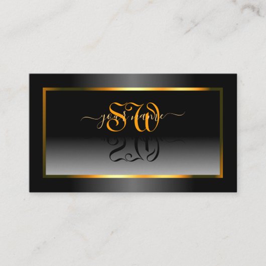 Elegant Black White gradiënt Oranje Lijst Initiale Visitekaartje (Voorkant)