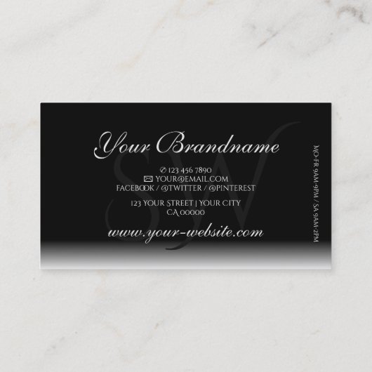 Elegant Black White Gradient Shadow Font Initialen Visitekaartje (Achterkant)