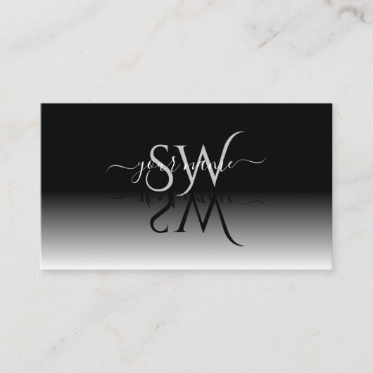 Elegant Black White Gradient Shadow Font Initialen Visitekaartje (Voorkant)