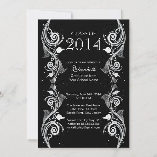 Elegant Black White Graduparty Invitation Kaart (Voorkant)