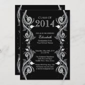 Elegant Black White Graduparty Invitation Kaart (Voorkant / Achterkant)