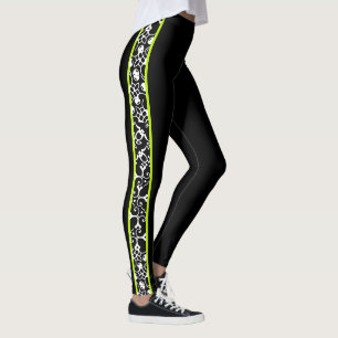 Elegant Black White Green Modern Swirls Leggings