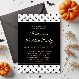 Elegant Black White Halloween Cocktail Gold Folie Uitnodiging