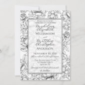 Elegant Black White Hand-Drawn Floral Wedding  Kaart (Voorkant)
