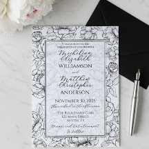 Elegant Black White Hand-Drawn Floral Wedding 
