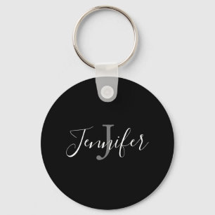 Elegant Black White Hand Lettert Script Monogram Sleutelhanger