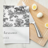 Elegant Black White Horses Toile Rustic Farmhouse Theedoek (Quarter Fold)