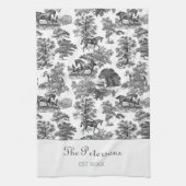 Elegant Black White Horses Toile Rustic Farmhouse Theedoek (Verticaal)