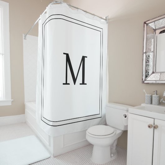 Elegant Black &White Initial Monogram  Douchegordijn (In situ)