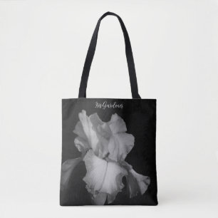 Elegant Black White Iris Foto gepersonaliseerd Tote Bag