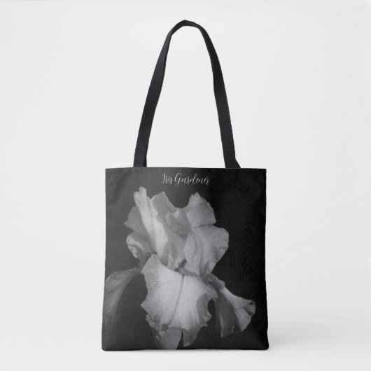 Elegant Black White Iris Foto gepersonaliseerd Tote Bag (Voorkant)