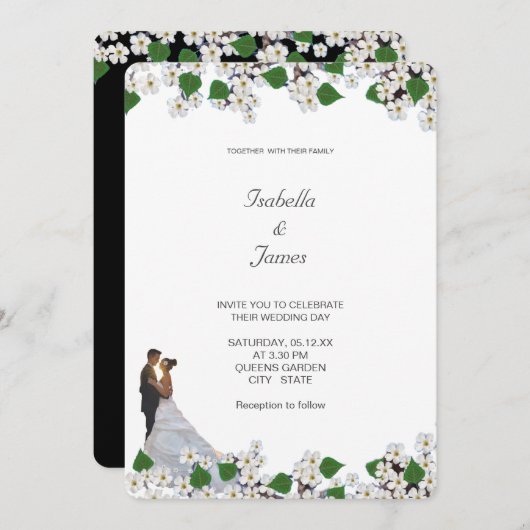 Elegant Black & White Jasmine Floral Wedding Kaart (Voorkant / Achterkant)
