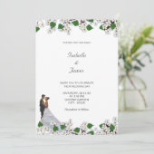 Elegant Black & White Jasmine Floral Wedding Kaart (Staand voorkant)