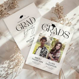 Elegant Black & White Joint Graduation Party Photo Kaart