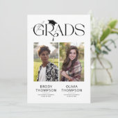 Elegant Black & White Joint Graduation Party Photo Kaart (Staand voorkant)