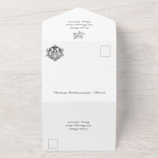 Elegant Black & White katholieke bruiloft All In One Uitnodiging (Buitenkant)