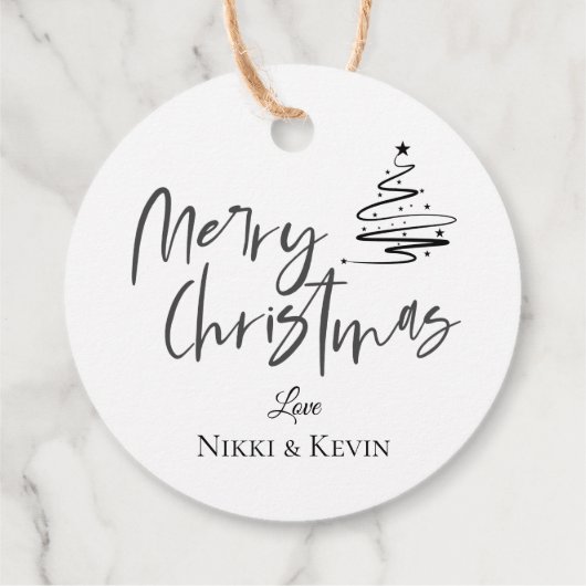 Elegant Black White Kerstboom, pretkerkermis Bedankjes Labels (Achterkant)