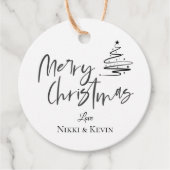 Elegant Black White Kerstboom, pretkerkermis Bedankjes Labels (Voorkant)