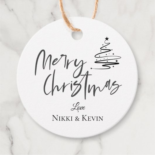 Elegant Black White Kerstboom, pretkerkermis Bedankjes Labels (Voorkant)