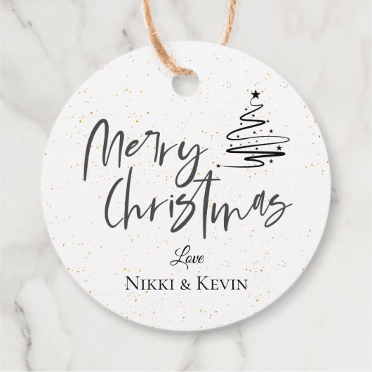 Elegant Black White Kerstboom, pretkerkermis Bedankjes Labels (Achterkant)