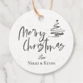 Elegant Black White Kerstboom, pretkerkermis Bedankjes Labels (Voorkant)