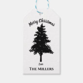 Elegant Black White Kerstboom, pretkerkermis Cadeaulabel (Voorkant)