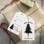 Elegant Black White Kerstboom, pretkerkermis Cadeaulabel