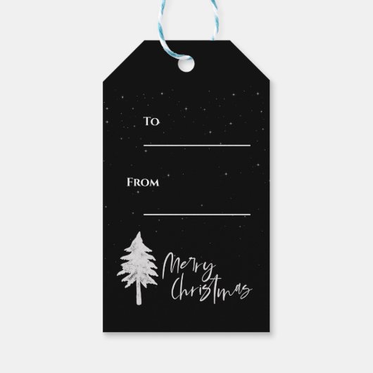 Elegant Black White Kerstboom, pretkerkermis Cadeaulabel (Achterkant)
