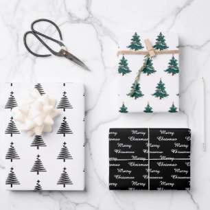 Elegant Black White-kerstboompatroon - cadeaubon Inpakpapier Vel