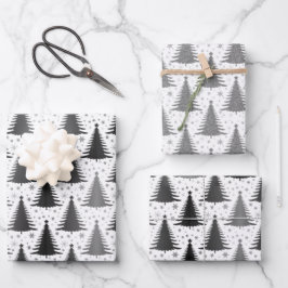 Elegant Black White-kerstboompatroon Inpakpapier Vel
