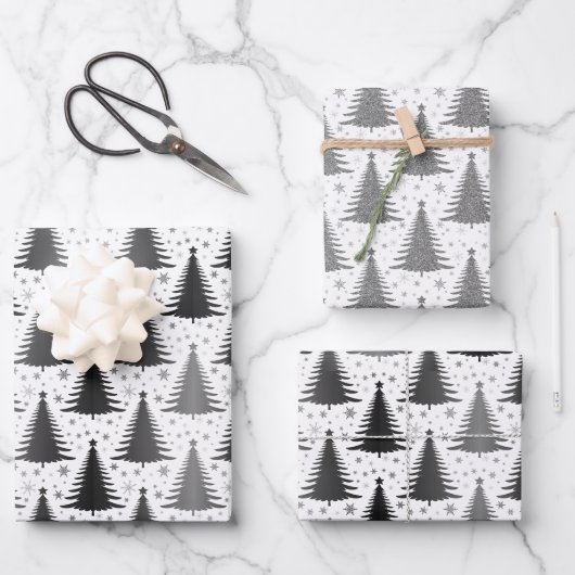 Elegant Black White-kerstboompatroon Inpakpapier Vel (Voorkant)