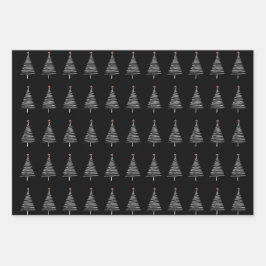 Elegant Black White-kerstboompatroon Inpakpapier Vel