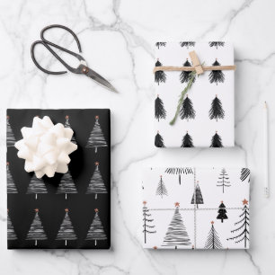 Elegant Black White-kerstboompatroon Inpakpapier Vel