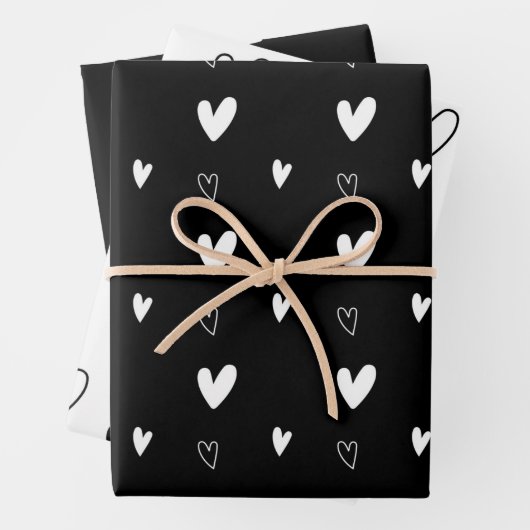 Elegant Black & White Kerstmis Hearts Snowflakes Inpakpapier Vel (In situ)