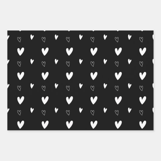 Elegant Black & White Kerstmis Hearts Snowflakes Inpakpapier Vel (Voorkant)