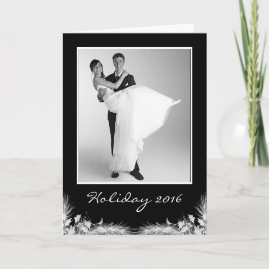 Elegant Black White Kerstmis Holiday Foto Feestdagen Kaart (Voorkant)