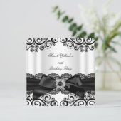 Elegant Black White Lace Bow Birthday Party Kaart (Staand voorkant)