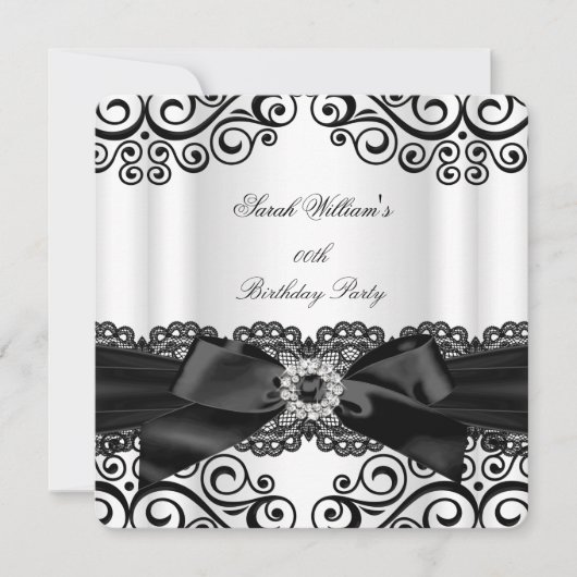Elegant Black White Lace Bow Birthday Party Kaart (Voorkant)