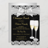Elegant Black White Lace Champagne Brunch Invite Kaart (Voorkant / Achterkant)