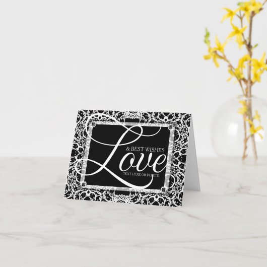 Elegant Black White Lace LOVE Note Kaart (Gele Bloem)