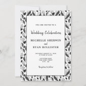 Elegant Black White Leaf Pattern Botanical Wedding Kaart (Voorkant)