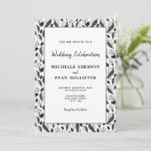 Elegant Black White Leaf Pattern Botanical Wedding Kaart (Staand voorkant)