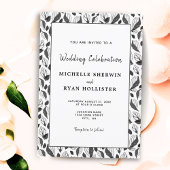 Elegant Black White Leaf Pattern Botanical Wedding Kaart