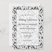 Elegant Black White Leaf Pattern Botanical Wedding Kaart (Voorkant)