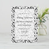 Elegant Black White Leaf Pattern Botanical Wedding Kaart (Staand voorkant)