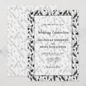 Elegant Black White Leaf Pattern Botanical Wedding Kaart (Voorkant / Achterkant)