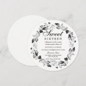 Elegant Black & White Leaf Wreath Sweet 16 Invite Kaart (Voorkant / Achterkant)
