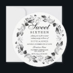 Elegant Black & White Leaf Wreath Sweet 16 Invite Kaart<br><div class="desc">Elegant Black & White Leaf Wreath Sweet 16 Invite Matching collectie in Niche and Nest store.</div>