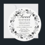 Elegant Black & White Leaf Wreath Sweet 16 Invite Kaart<br><div class="desc">Elegant Black & White Leaf Wreath Sweet 16 Invite Matching collectie in Niche and Nest store.</div>